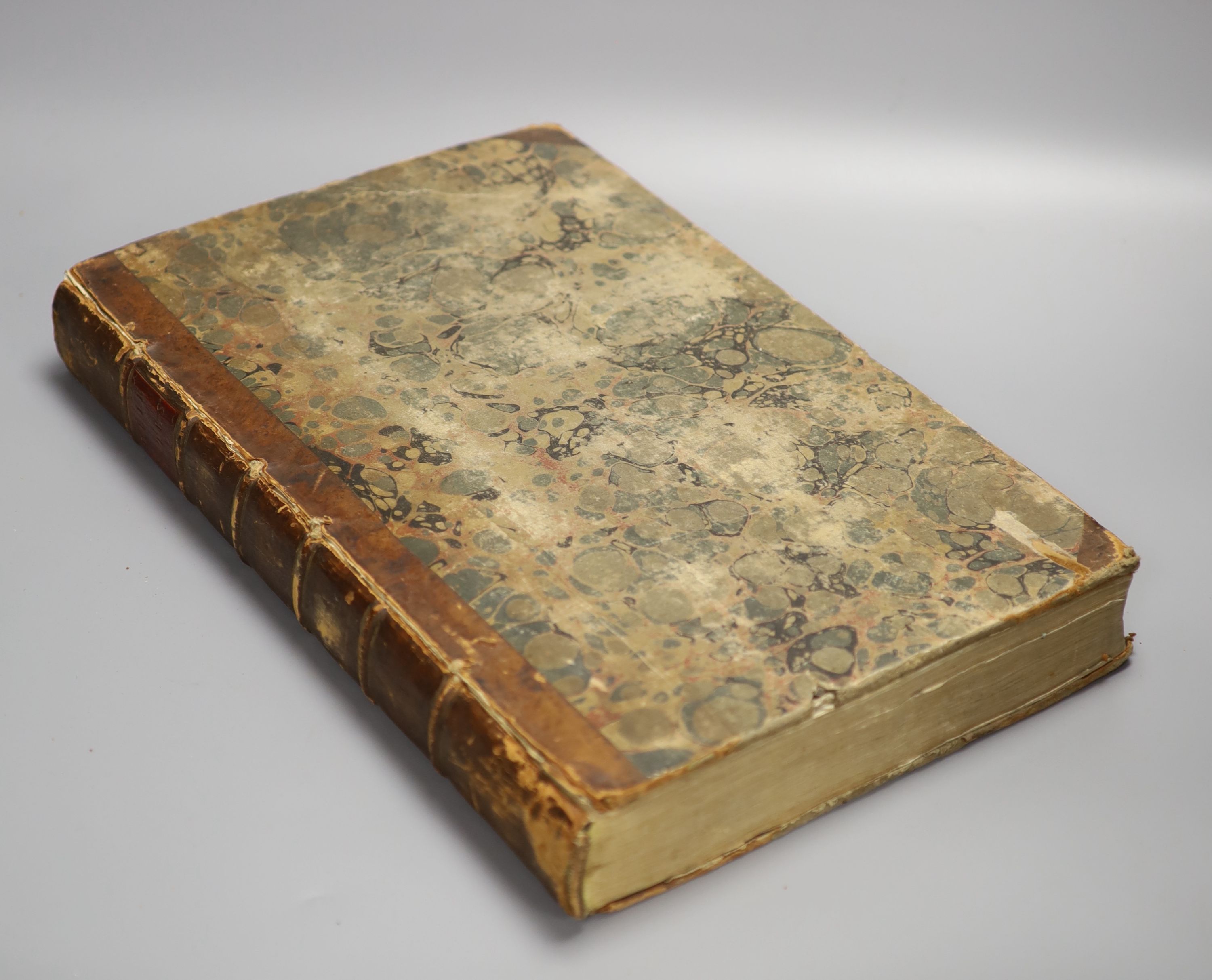 (Holy Bible). Figures de la Bible, pictorial engraved title and 199 copper engraved plates (?2 ex 212, 28 double page); old half calf and marbled boards, folio, La Haye: Pierre de Hondt, 1728